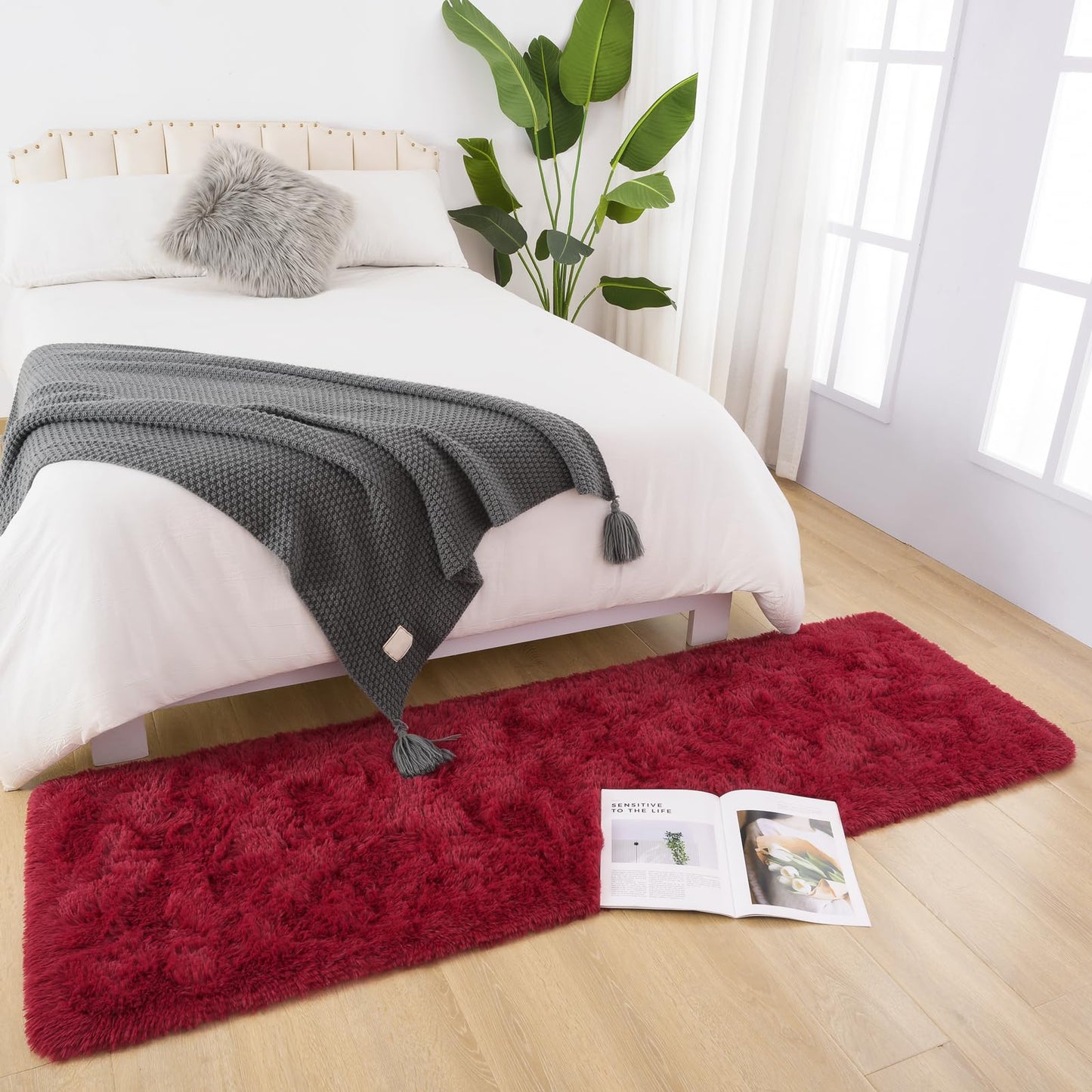 DETUM Wine Red Runner Rug 2x6 for Hallyway Entryway Kitchen Fluffy Area Rugs for Bedroom Soft Kids Room Rugs Furry and Washable Christmas Carpets