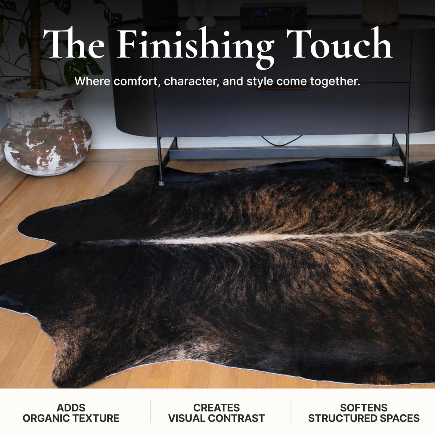 Appaloosa Cowhides Genuine Cowhide Rug - Natural Leather Hide Rugs for Living Room & Area Rug for Bedroom - Real Cowhides Rugs for Rustic Home Decor - Dark Brindle Cowhide Rug Collection