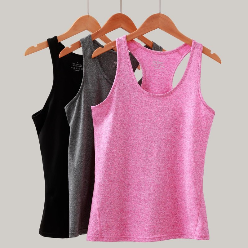 Workout Tank Tops for Women 3Pack Athletic Racerback Sports Compression Sleeveless Dry Fit Shirts (Black,Dark Gray,Pink,XX-Large)