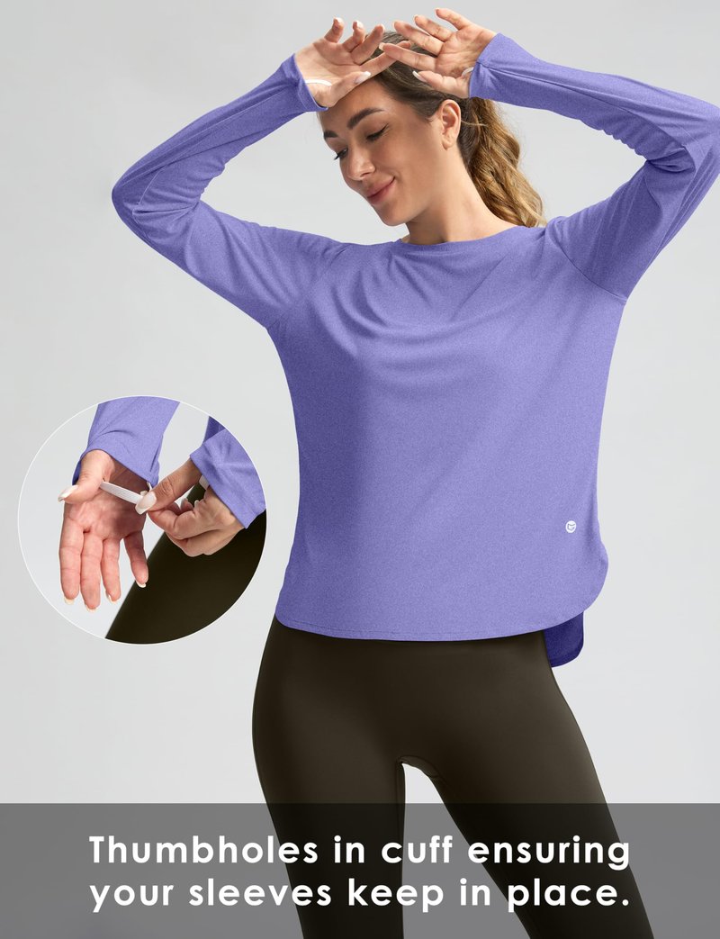 Women's Sun Shirts UPF 50+ Long Sleeve UV Protection Shirt Lightweight Quick Dry Workout Hiking Tops for Women(Heather Purple,L)