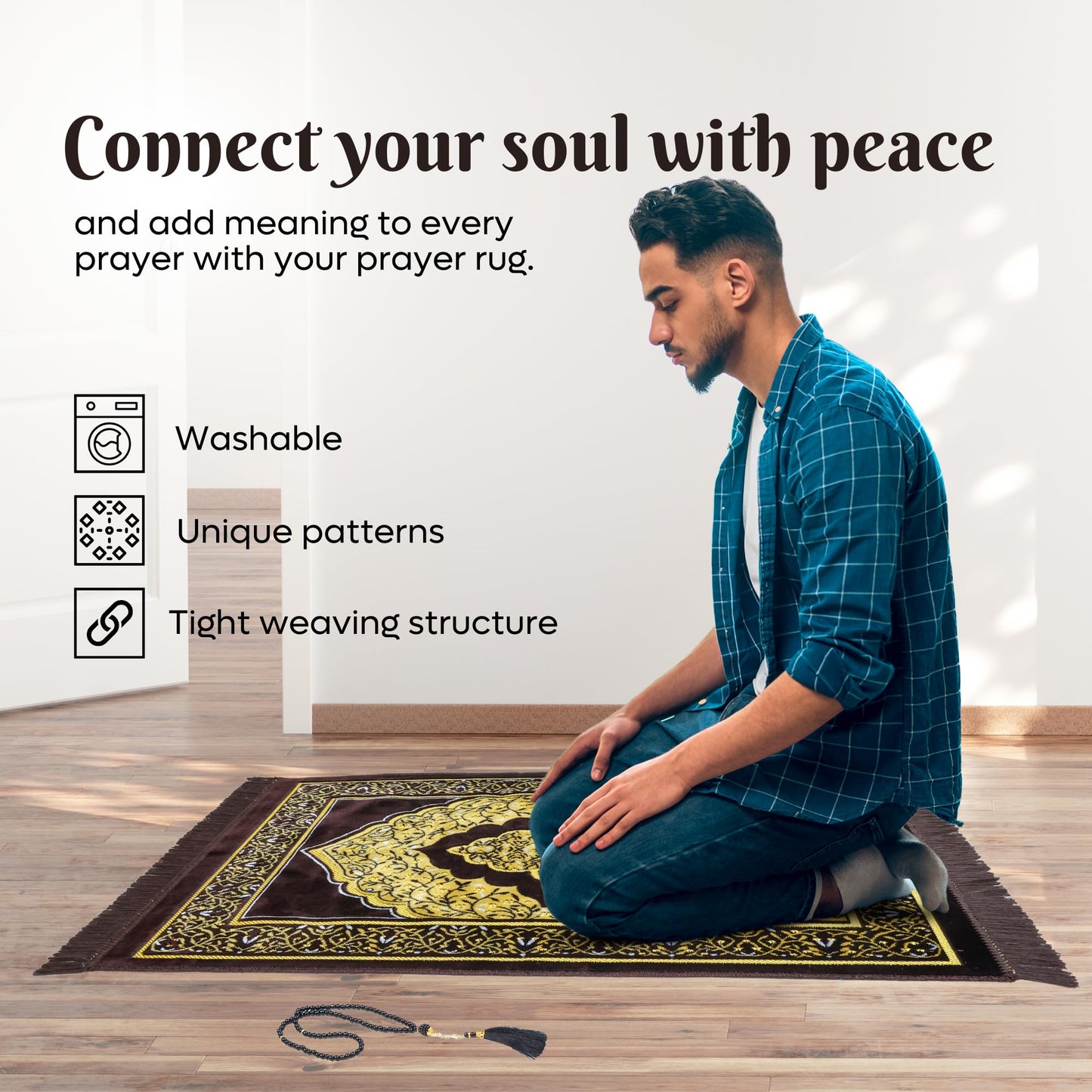FIRASET Muslim Prayer Rug, Soft Plush Thin Islamic Prayer Mat, Janamaz, Sajada, Praying Carpet, Islamic Gift, Foldable Portable Turkish Prayer Mat for Men&Women, Lightweight Travel Prayer Rug, 26"x43"