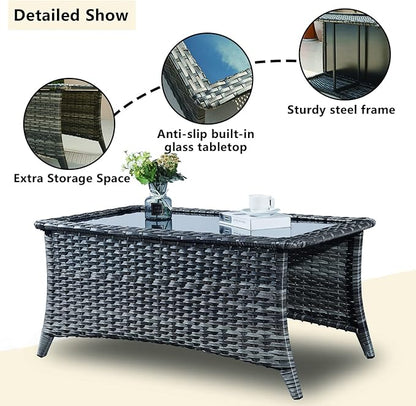 Rilyson Wicker Patio Furniture Set - 6 Piece Rattan Outdoor Sectional Conversation Sets with 2 Swivel Rocking Chairs,2 Ottomans,1 Loveseat and 1 Coffee Table for Porch Deck Garden(Mixed Grey/Red)