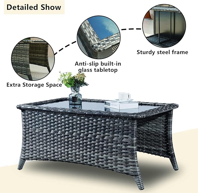 Patio Furniture Swivel Chairs Set - 6 Piece Wicker Rattan Outdoor Sectional Conversation Sets with 2 Swivel Rocking Chairs,2 Ottomans,1 Loveseat and 1 Coffee Table for Porch Deck(Mixed Grey/Grey)