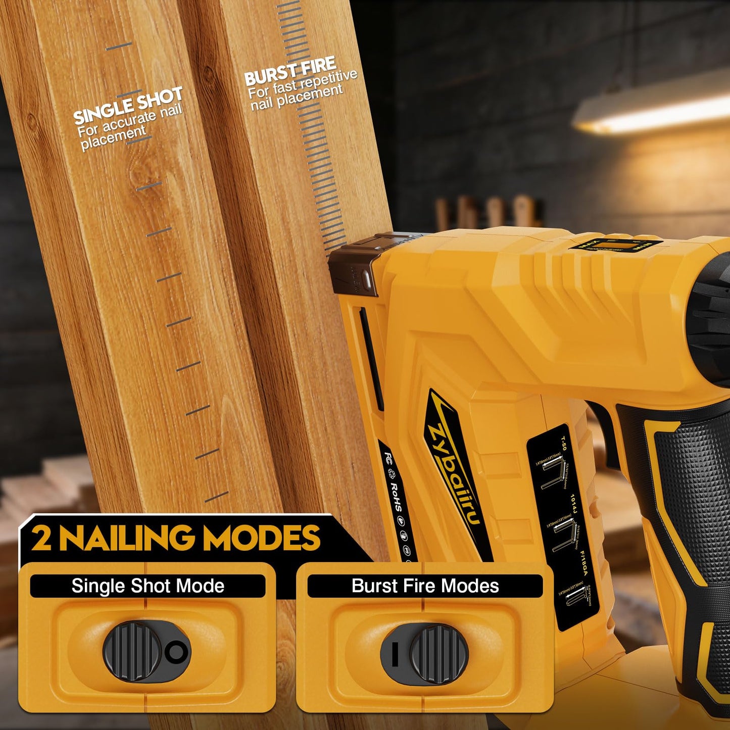 Zybaiiru 3-In-1 Cordless Nail Gun - Compatible with DEWALT 20V Battery - 18 GA Electric Brad Nailer with 1000 x 18GA Nails & 1000 x T50 Staples & 1000 x 1014J Staples for Wood & Home DIY (No Battery)
