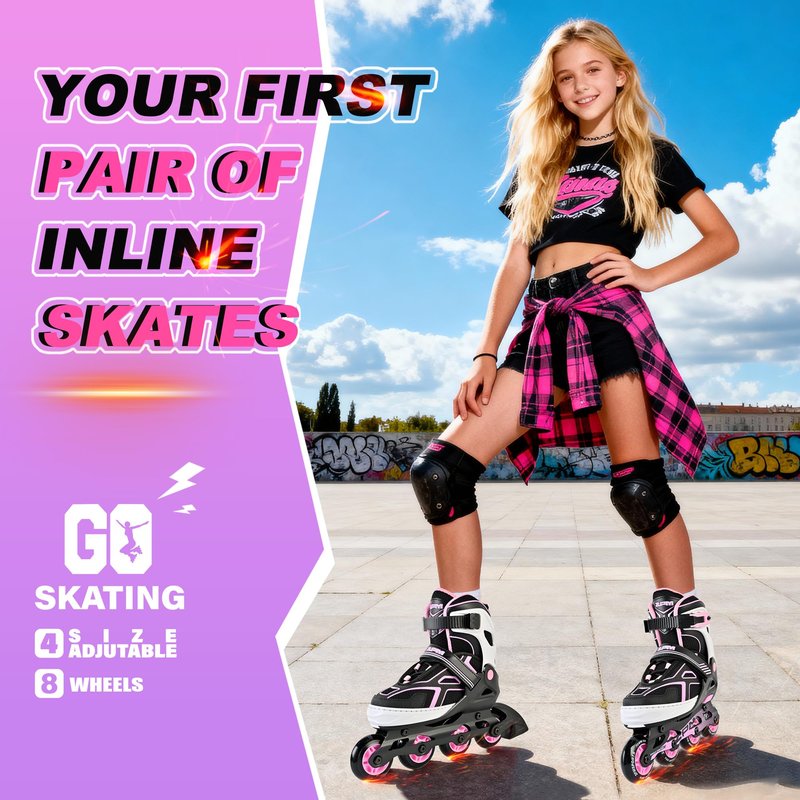 2PM SPORTS Torinx Green Boys Adjustable Inline Skates, Fun Beginner Roller Skates for Kids, Youth, Girls, Men and Women (Purple, Medium - Big Kid (1-4 US))