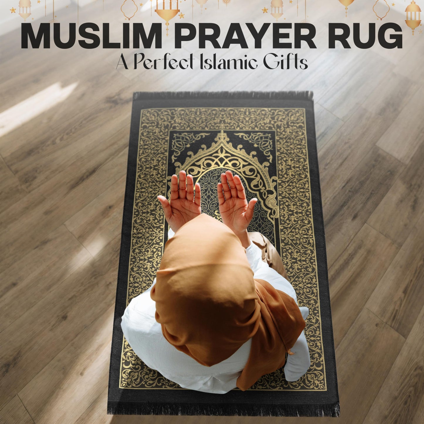SUMELA Muslim Prayer Rug with Islam Prayer Beads - Travel Prayer Mat, Islamic Gifts for Women, Portable Prayer Matt Islam, Islamic Prayer Rug Islam Men Women, Praying Mat for Muslim Gifts, Black