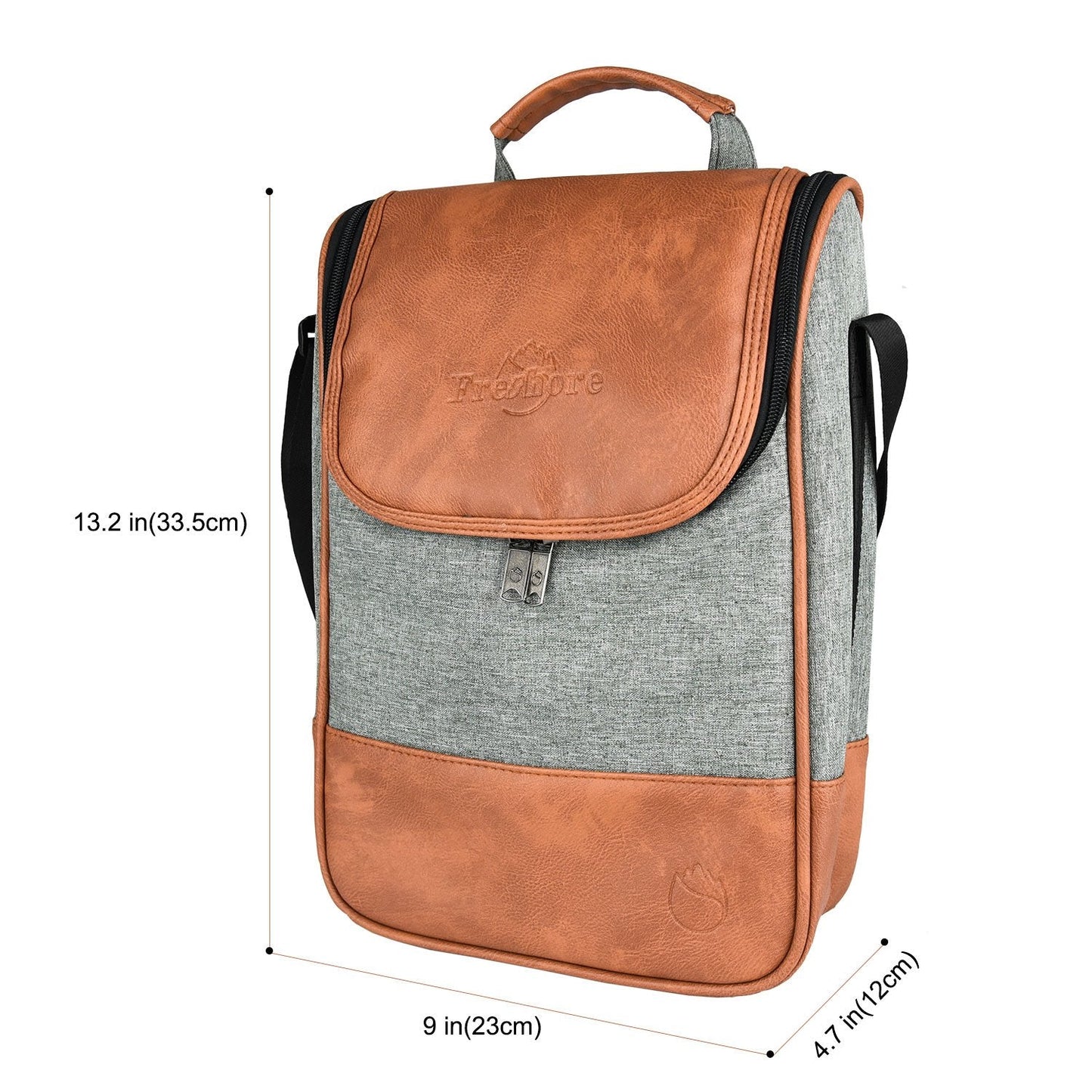 Freshore® Wine Leather Tote Cooler Insulated Bag - Luxury 2 Bottle Carrier Design For Lunch/Travel - Idea Gift For Women/Man (Reserve Place For Corkscrew Opener, Light Brown)