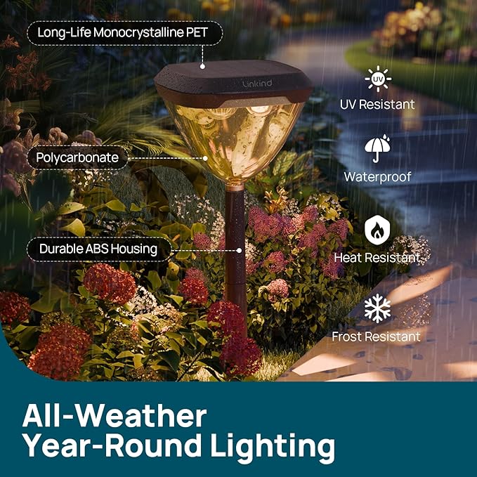 Linkind Smart Solar Pathway Lights SP6, in-App Pattern Switching Solar Lights Outdoor Waterproof, Solar & Wired Charging Color-Changing Landscape Lighting, Christmas Decor for Yard, Patio (4 Pack)