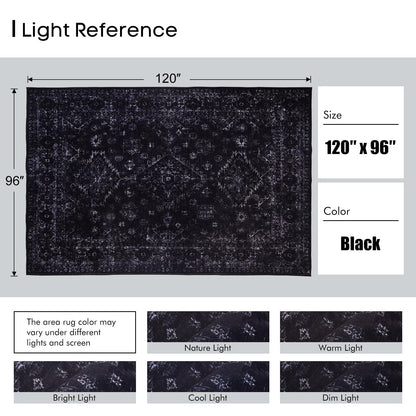 8x10 Area Rugs for Living Room, Machine Washable Rugs, Black Modern Neutral Rug Stain Resistant, Low Pile Non Slip, Boho Large Carpet for Bedroom Dining Room Nursery Dorm Indoor Office-Black 8'x10'