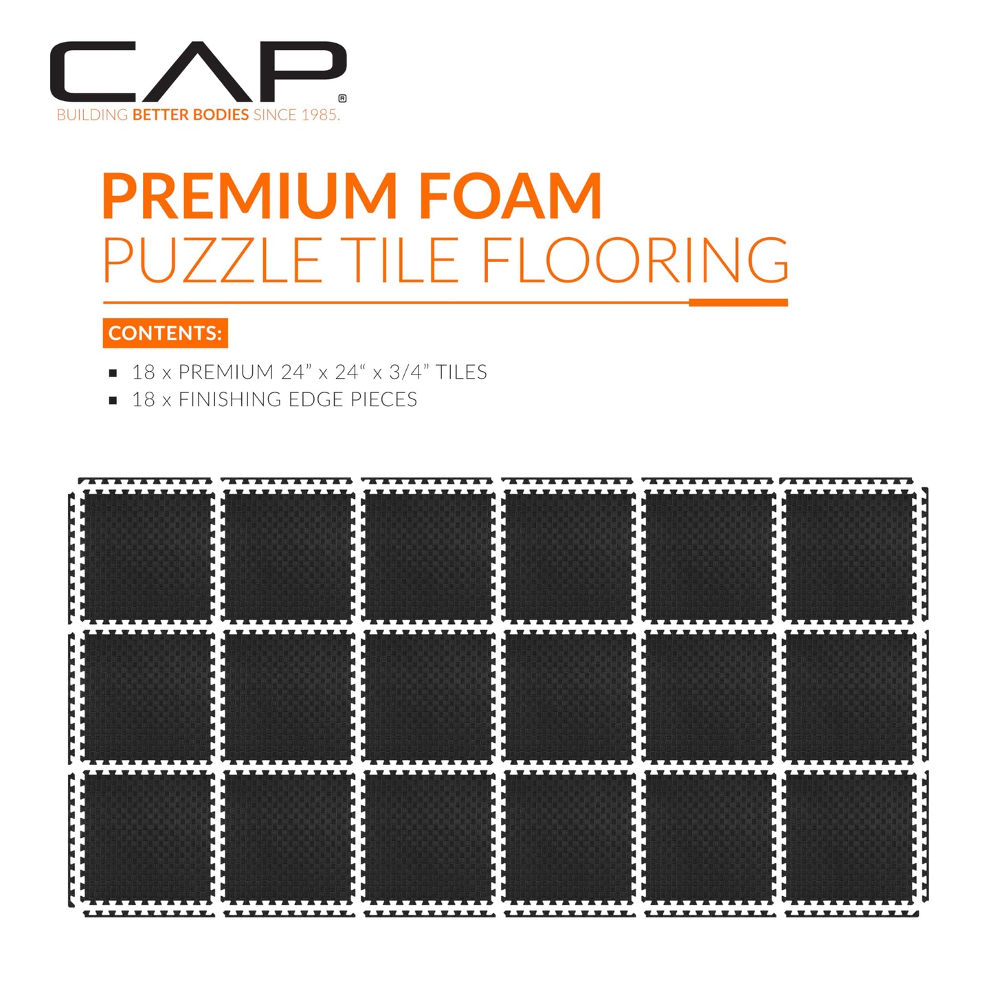 CAP Barbell 3/4-Inch Interlocking EVA Foam Exercise Puzzle Mat Home Gym Flooring - 3 Pack | 24" x 24" x 3/4" | Tatami Pattern - Black