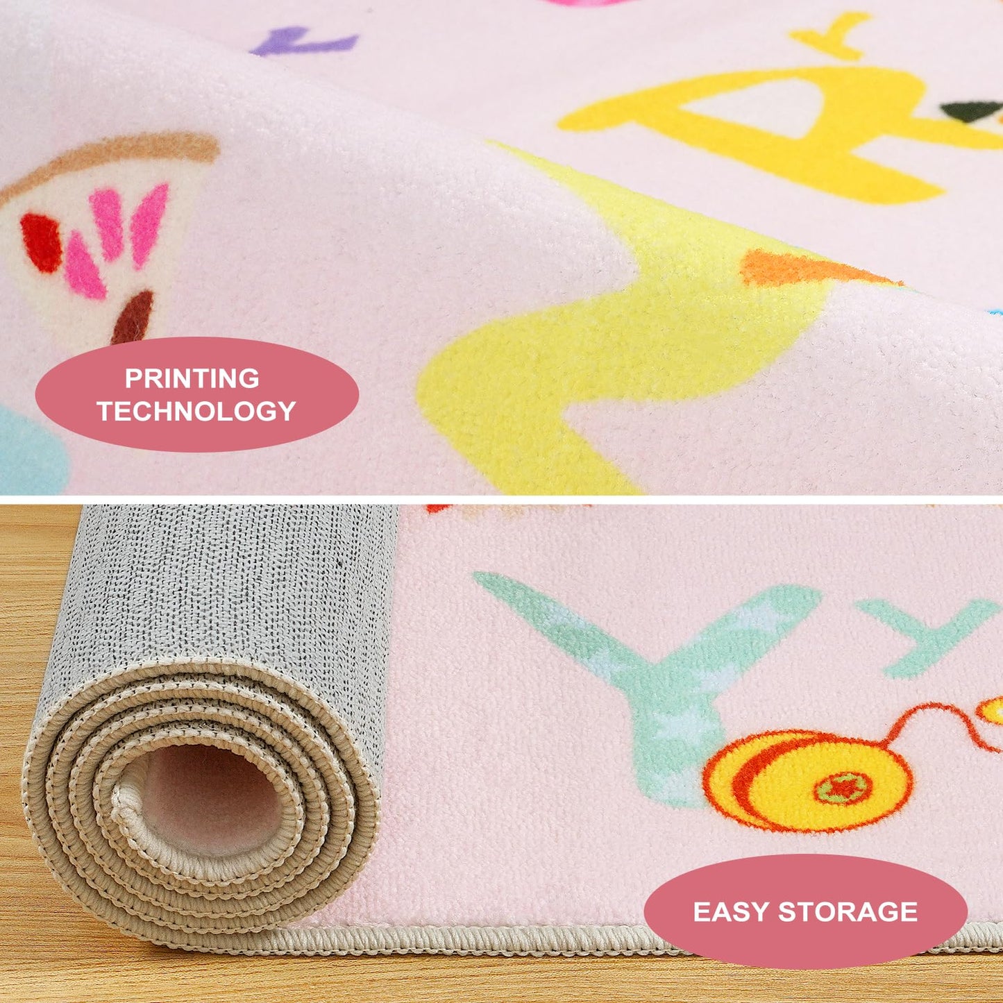 LIVEBOX 7'5" x 13' Pink ABC Kids Classroom Carpet, Large Washable Alphabet Educational Learning Area Rugs for Classroom Elementary, Non-Slip Pastel Preschool Kids Teacher Rug for Kindergarten Daycare