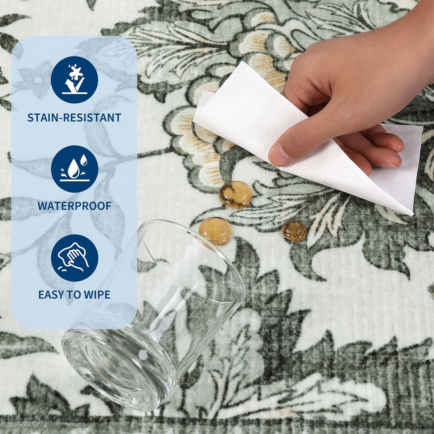 GarveeHome Provence Fog 2x6 Washable Kitchen Runner Rugs Non Slip Vintage Boho Cottage Long Rug for Hallways Bedroom Entryway Bathroom Mat with Rubber Back