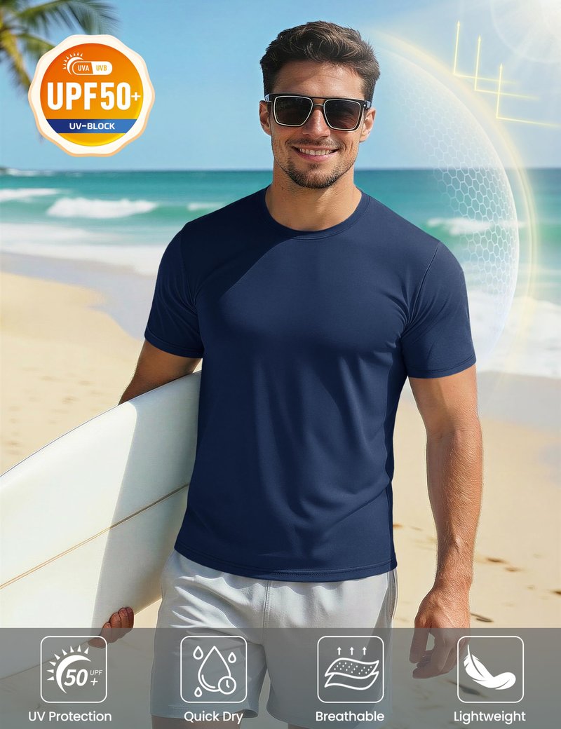 Sun Shirts for Men Summer Crew Neck Short Sleeve Rash Guards Shirts Active Dry Fit Shirts