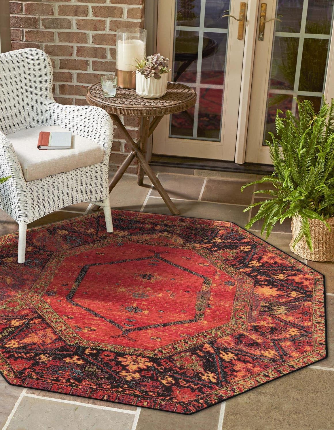Unique Loom Outdoor Tribal Collection Area Rug - Quepos (4' 1" Octagon Multi/Black)