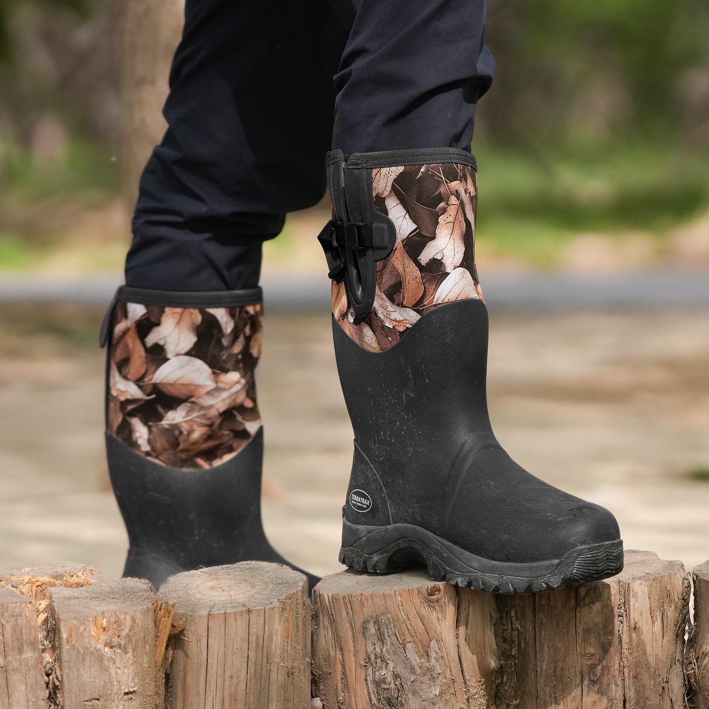 Men's Waterproof Hunting Boots, Camouflage 6mm Neoprene Muck Boots for Outdoor Hunting, Fishing, Farming & Work Black size 9