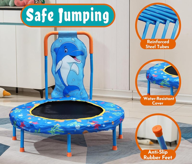 Kids Trampoline - 36-Inch Indoor/Outdoor with Handle Bar & No-Gap Jumping Mat | Safe Bounce Trainer for Toddlers 1-6