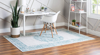 Unique Loom Aarhus Collection Vintage Border Area Rug (8' 0 x 10' 0 Rectangular, Cream/Teal)