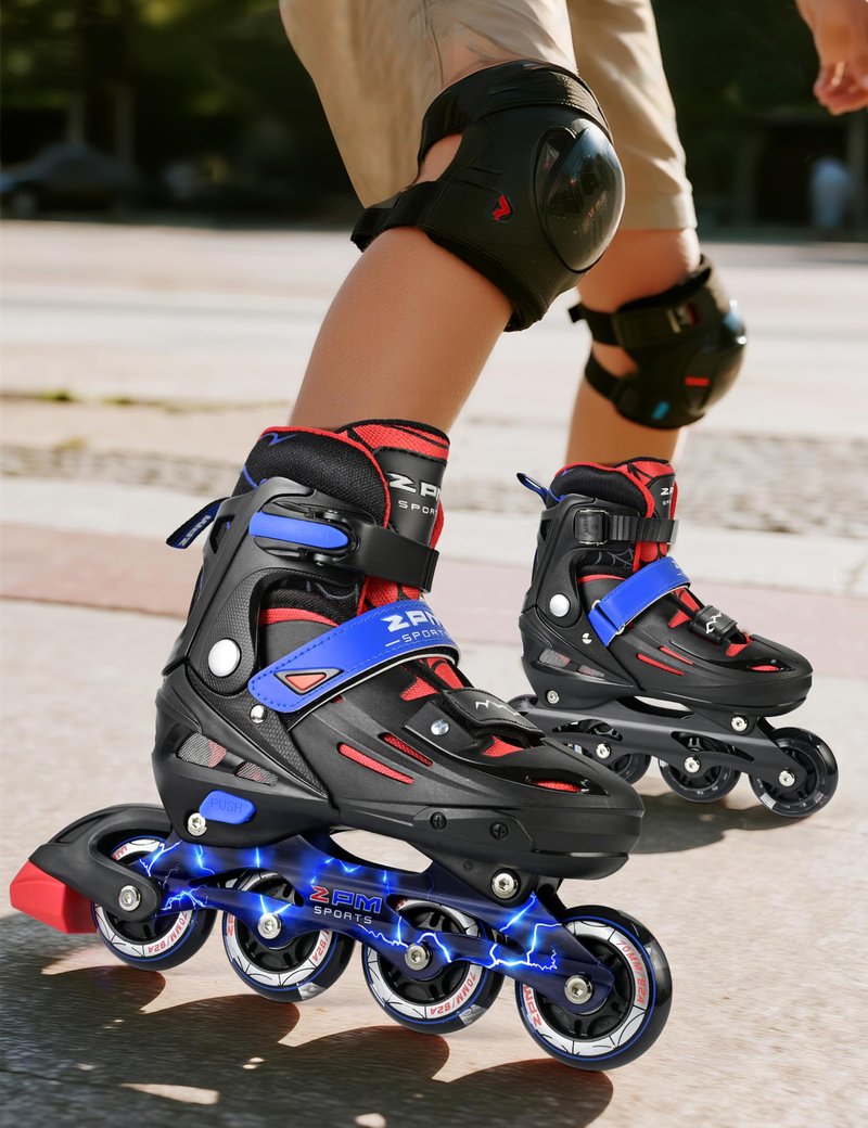 2PM SPORTS Adjustable Inline Skates Kids Boys Ages 5-8 8-12 4-6 6-12 10-12 with Light Up Wheels, Roller Skates Blades for Boys Beginner Youth Indoor Outdoor Size 11C 1 2 3 4 5 6 7 Spider Black