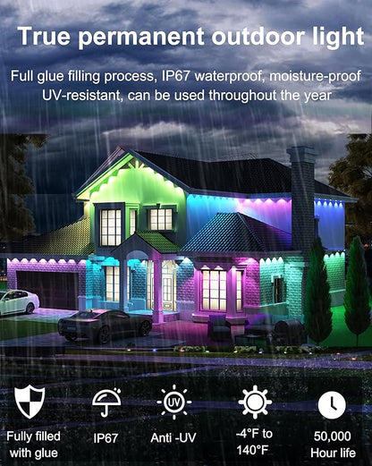 Permanent Outdoor Lights for House, 100ft 60LED Smart RGBW+IC Outdoor Christmas Lights with APP/Remote Control, DIY Scene, IP67 Waterproof Under Eaves Lighting for Holiday & Daily Decor