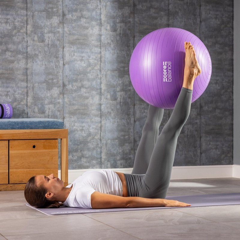 Core Balance Exercise Ball for Workouts, Anti-Burst and Slip Resistant, Swiss Yoga Ball for Pregnancy, Stability, Fitness and Physical Therapy, 4 Sizes, with Pump (29" / 75cm Purple)