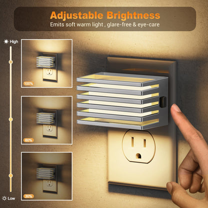 JandCase LED Night Light, [2 Pack] Night Lights Plug into Wall with Dusk to Dawn Sensor, Dimmable Plug in Night Light, Adjustable Brightness, 3000K Soft White Nightlight for Bedroom Bathroom Hallway