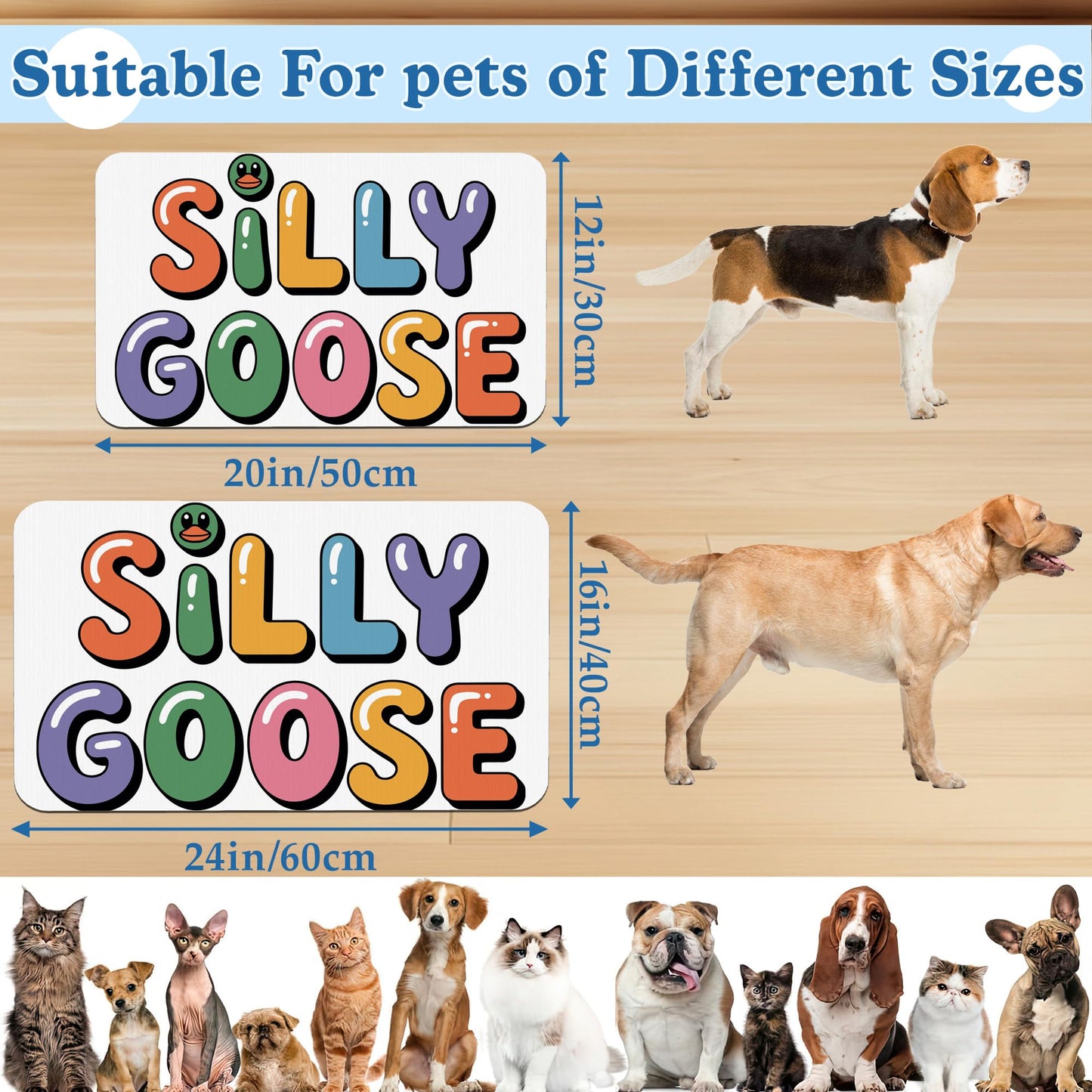 Silly Goose Pet Food Mat for Cats and Dogs–Absorbent Quick Dry Feeding Placemat, Non Slip Rubber Base, Waterproof Bowl Mat for Indoor Use, Pet Supplies 16"x24"