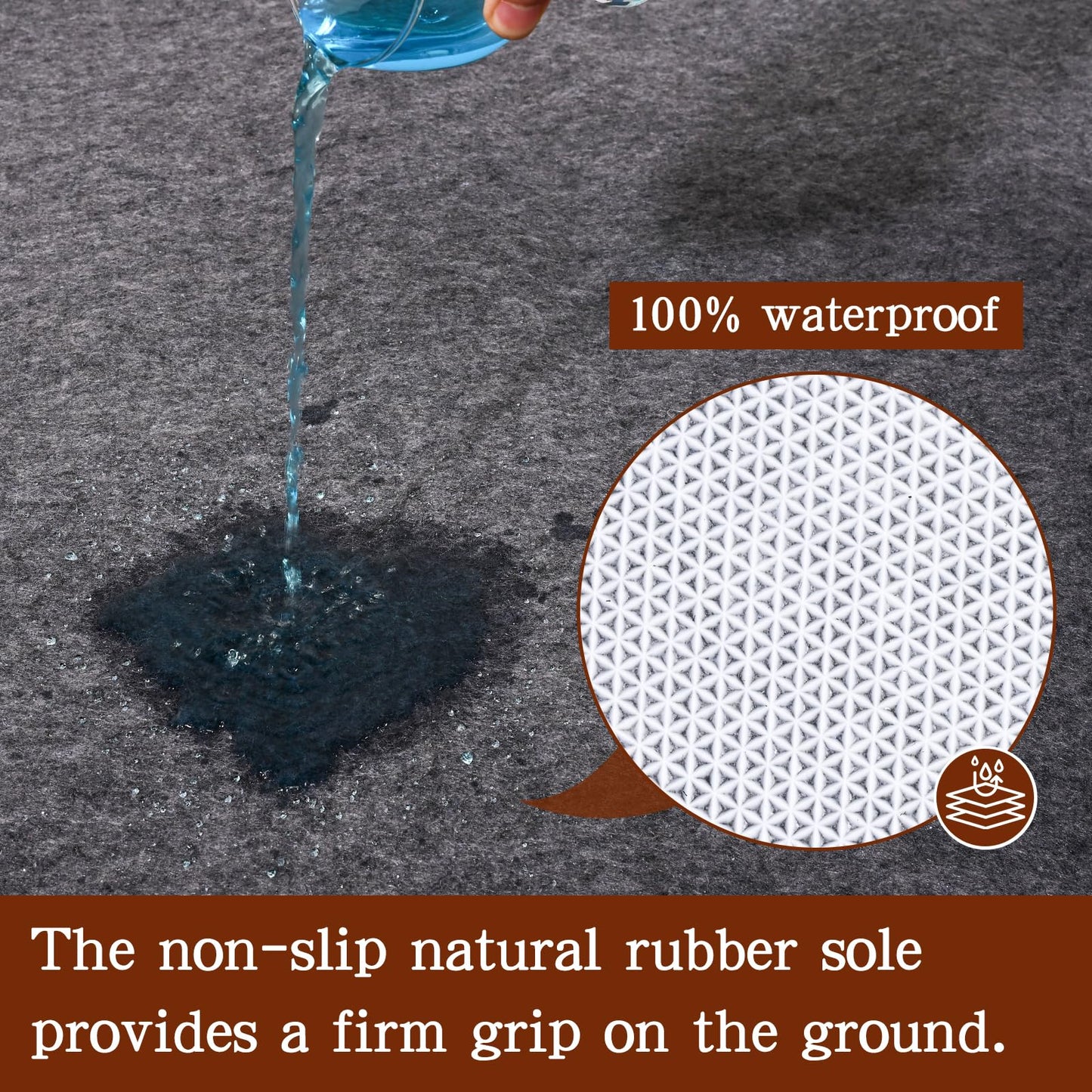 Rug Pad Waterproof Non-Slip 8x10 ft, 1/8" Thick Felt Cushion Pad for Area Rugs – Protects Hardwood, Tile & Laminate Floors – Keeps Rugs Flat & Secure