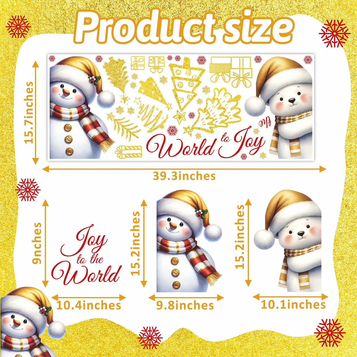 Christmas Window Decorations Stickers Snowman Window Decals Vinyl Christmas Windows Clings Double-Side Xmas Decal Peel and Stick Joy to The World Sticker for Home Xmas Party Supplies Decor