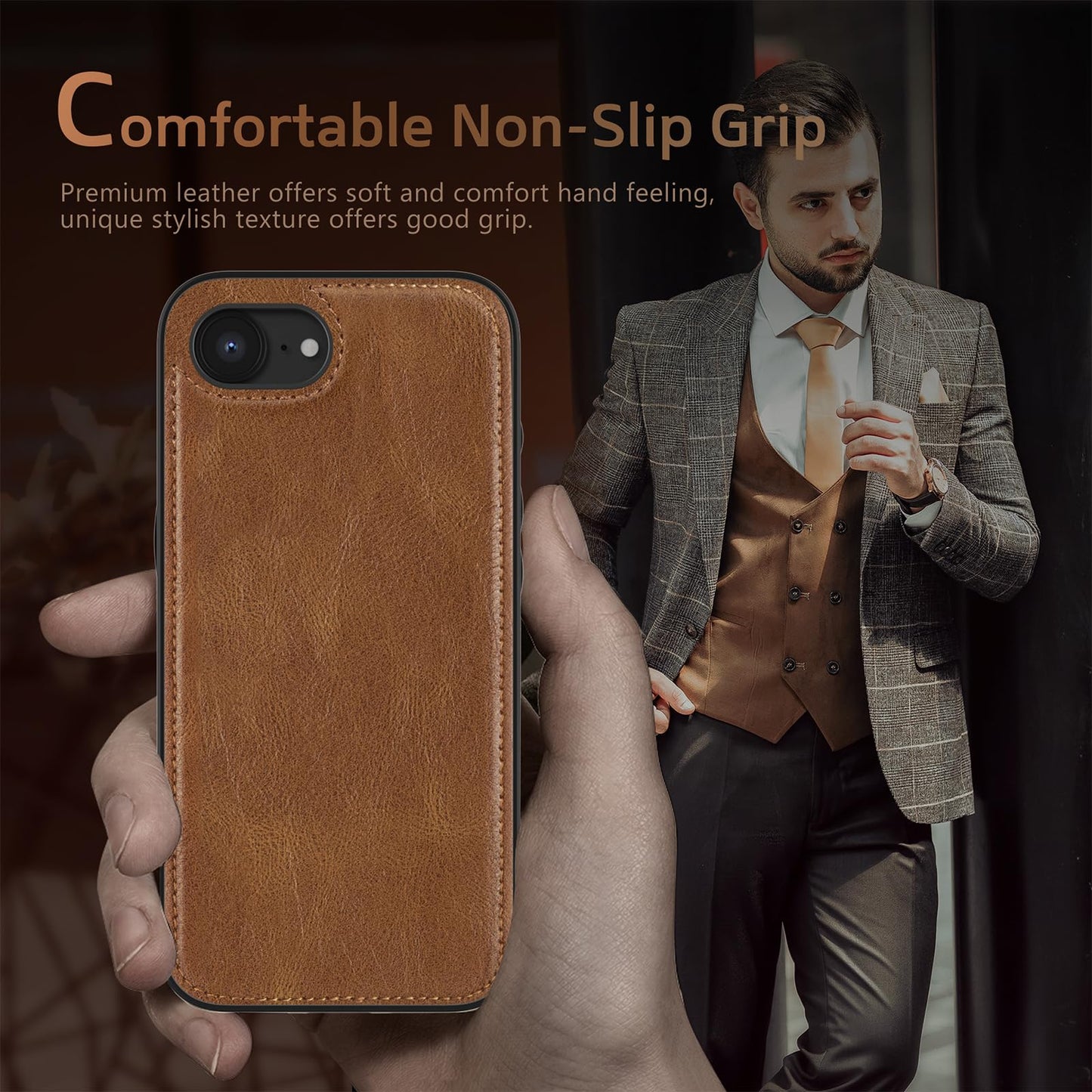 LOHASIC for iPhone 16e Case for iPhone 17e Case, Luxury Leather Soft Back Cover Full Body Protective Women Men Phone Shockproof Cases for iPhone iPhone 16E/17E 6.1'', Brown