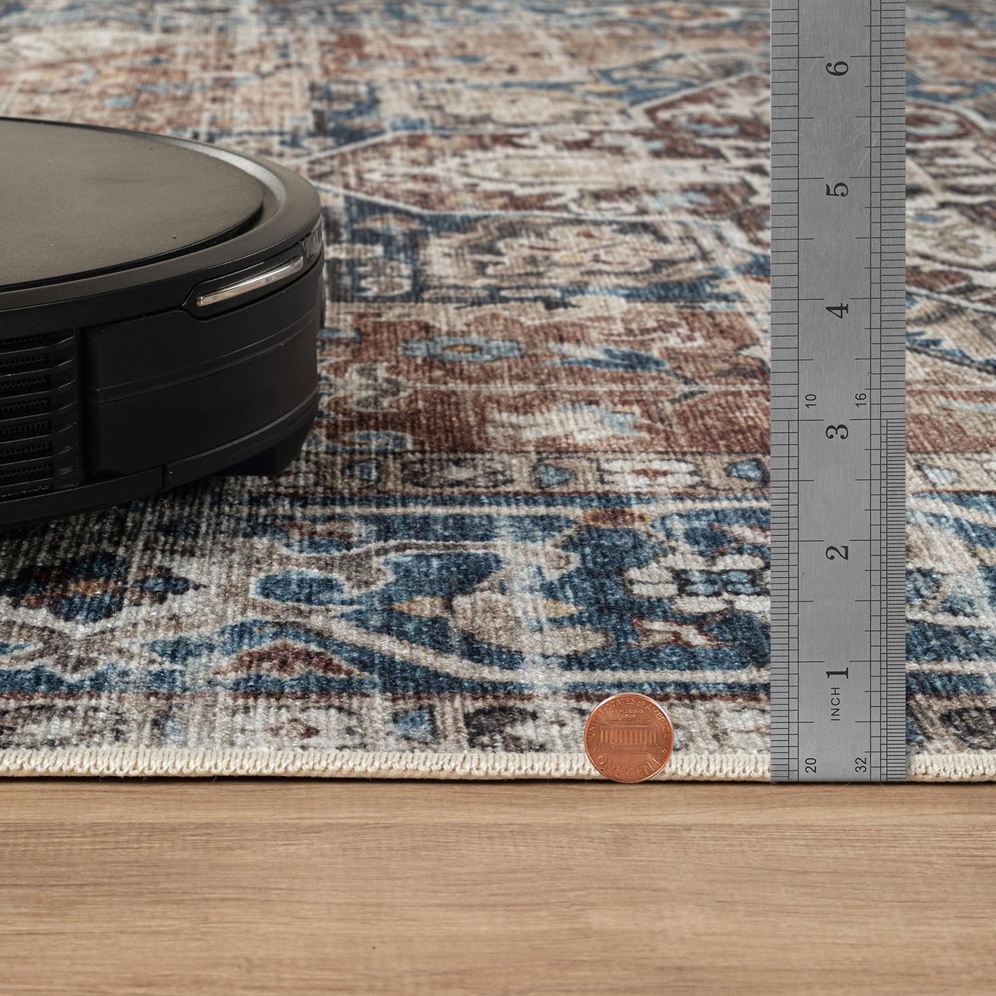 Bloom Rugs Caria Washable Non-Slip 4x6 Rug - Terracotta/Blue Traditional Area Rug for Living Room, Bedroom, Dining Room, and Kitchen - Exact Size: 4' x 6'