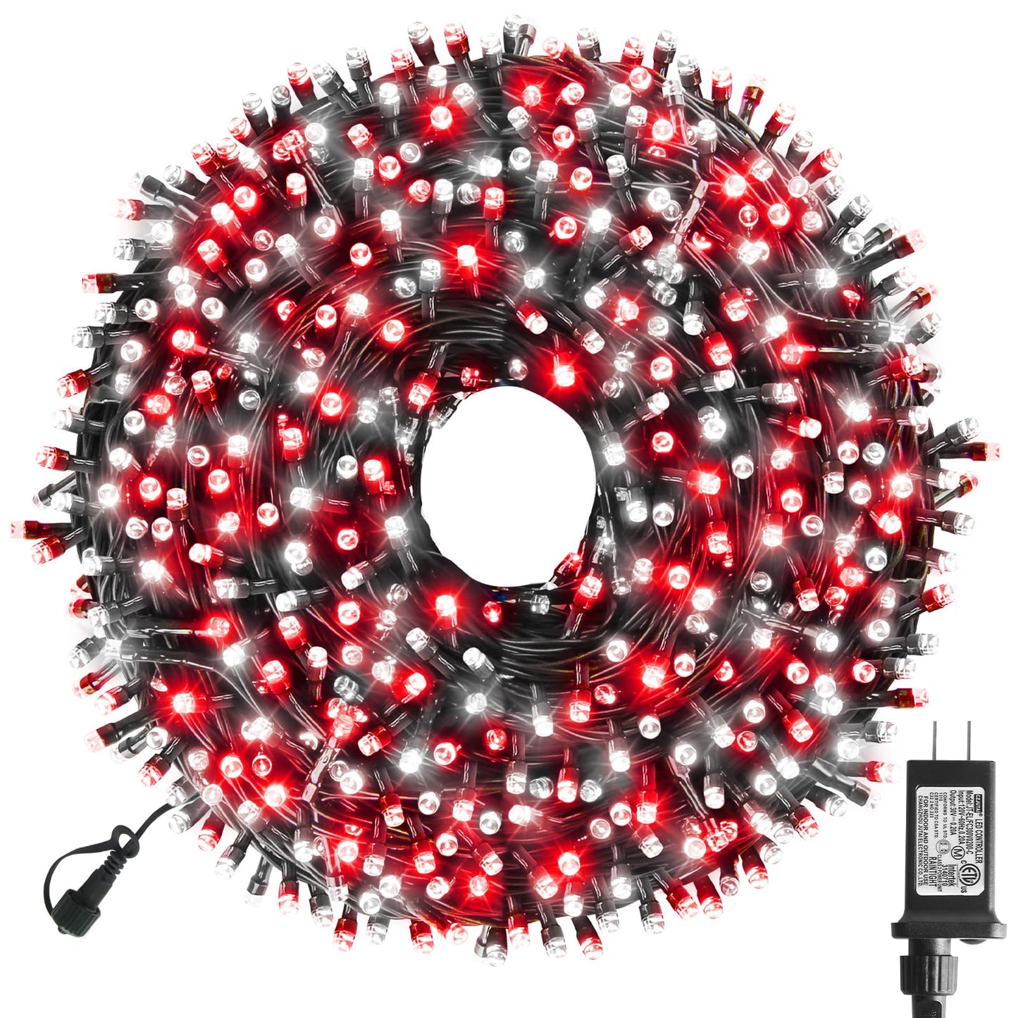 XTF2015 Christmas String Lights, 105ft 300 LED Christmas Lights 8 Modes Memory Function & Timer- UL Certified - Outdoor Indoor Christma s Fairy Lights for Tree, Garden, Party, Wedding(Red + White)