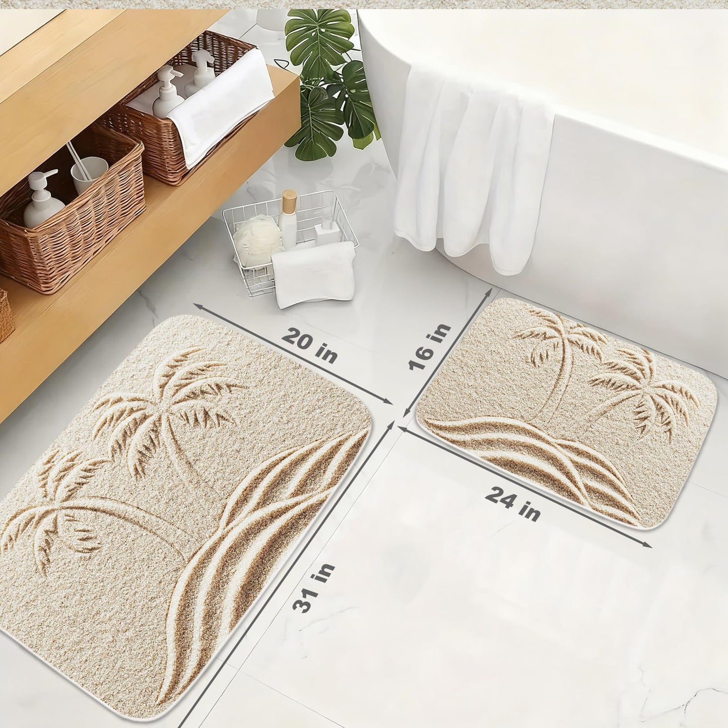 TheBlackSpot Summer Beach Palm Tree Bathroom Rugs Tropical Plant Sand Bath Mat Non Slip Bathroom Beachy Decor Mats Imitation Cashmere Door Rug with Rubber Backing Kitchen Floor Carpet 20" x 31"