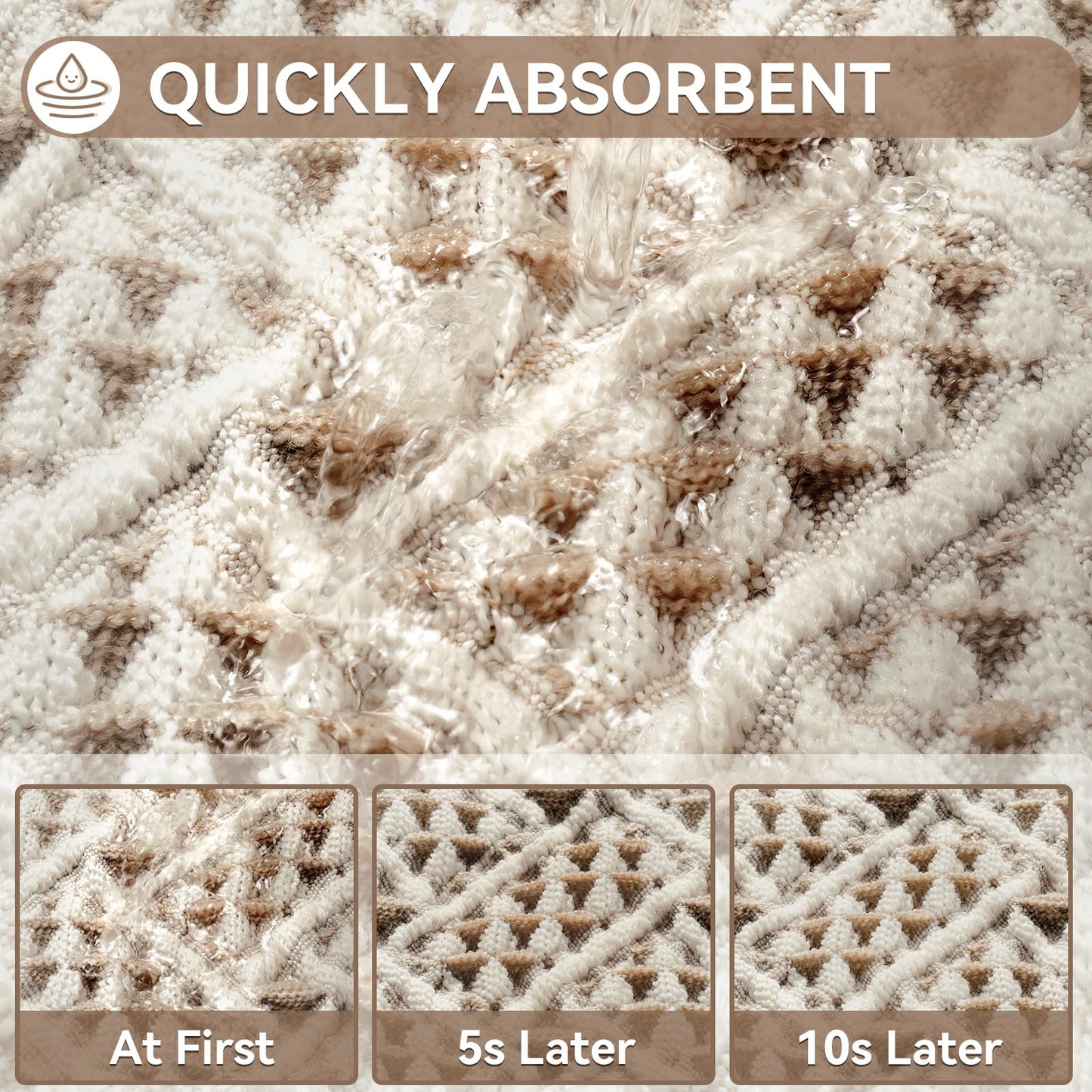 QiCaiJia Waffle Bath Mat, Boho Bathroom Rugs Extra Soft and Absorbent Non Slip Washable Bath Rug, Rubber Backed Bathroom Floor Mat Outside Shower Mat, 17x24