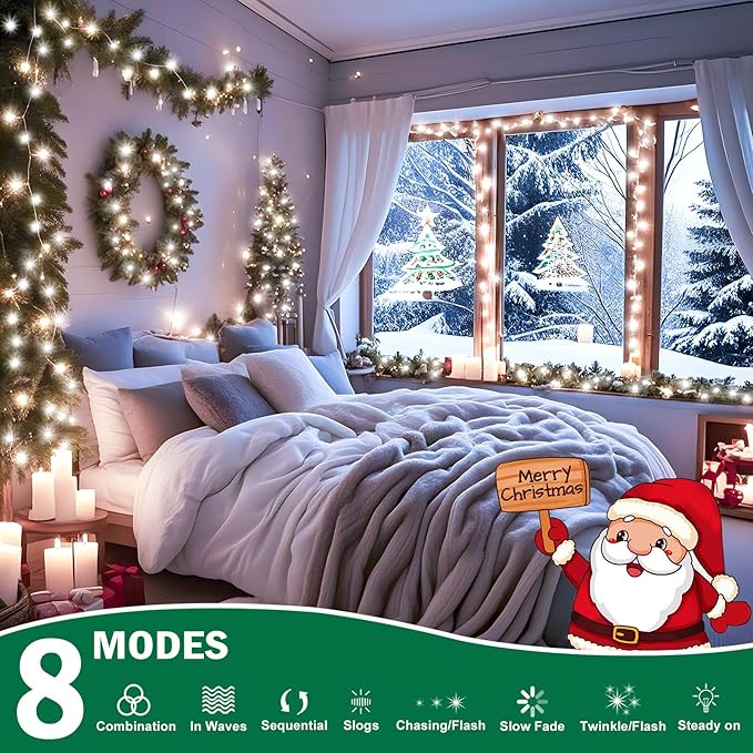 SAUIRS 60FT 160 LED Christmas Lights Outdoor String Lights with 8 Modes Timer Waterproof Fairy Light Plug in for Outside Indoor Party Xmas Palm Tree Yard Wedding Decorations(Cool White)