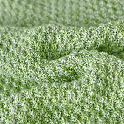 Longhui bedding Grass Green Knitted Throw Blanket for Couch - Soft, Cozy Machine Washable 100% Cotton Sofa Knit Blankets, Heavy 3.0lb Weight, 51 x 63 Inches,Grass Green and White Color.