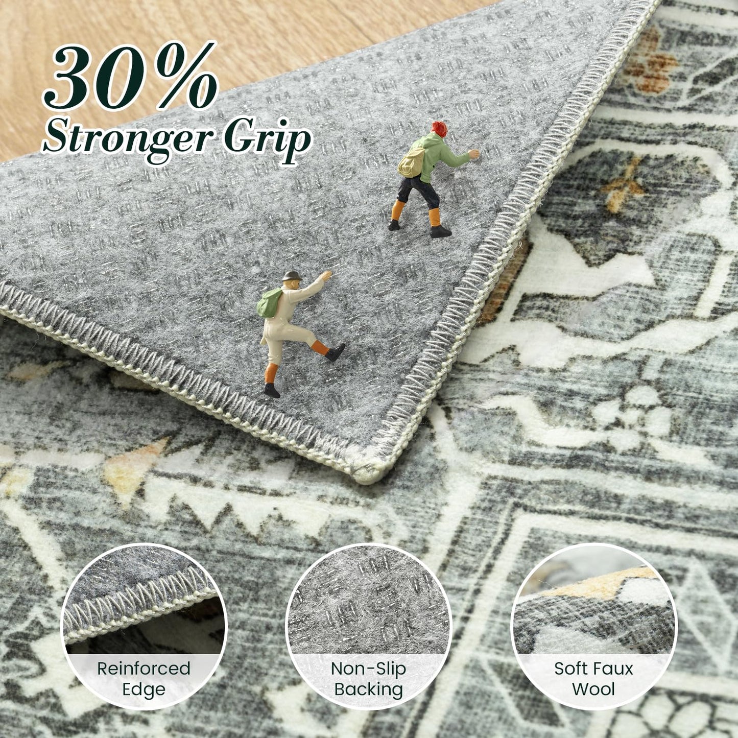 Vibrug Boho Taupe 5x7 Living Room Rug - Modern Vintage Eclectic Floral Pastel Neutral Grey Carpet, Washable Low Pile Non-Slip Extra Large Area Rugs for Dining Under Table, Bedroom, Nursery, Lounge