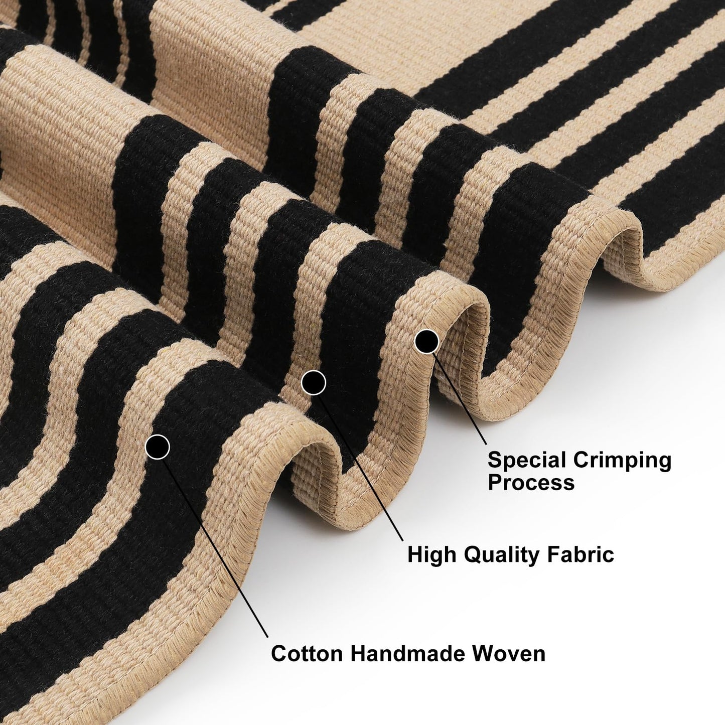 KIMODE Outdoor Rug Spring Decor 27.5"x43", Black and Khaki Striped Front Porch Rugs, Reversible Washable Front Door Mats, Hand Woven Welcome Layered Doormat Entryway Rug for Entrance Farmhouse