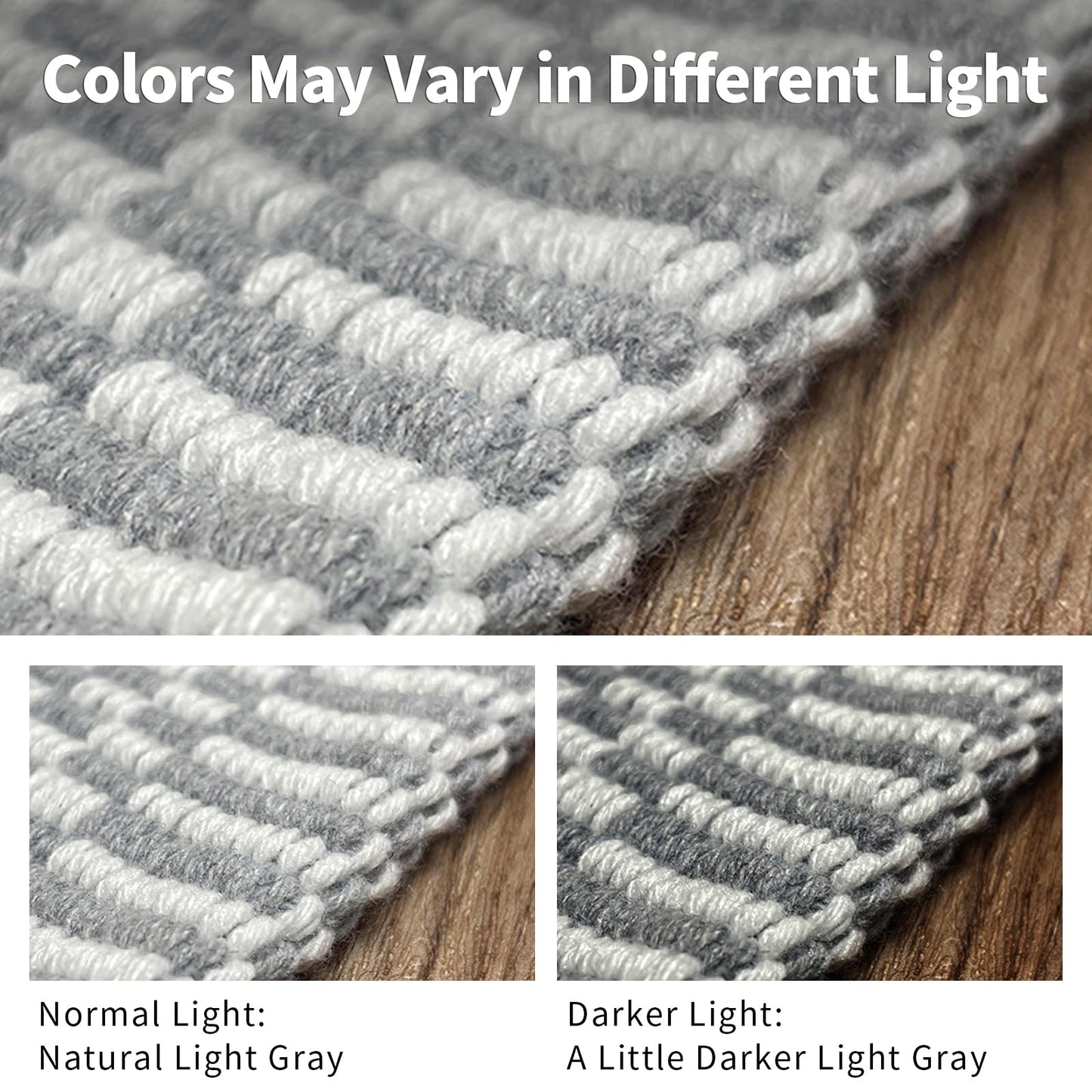 IOHOUZE Washable Runner Rug 2'x8' With Rubber Backing for Hallway, Entryway, Kitchen, Indoor Use - Woven Cotton Floor Carpet for Hall, Entrance, Bedroom - Light Gray/White