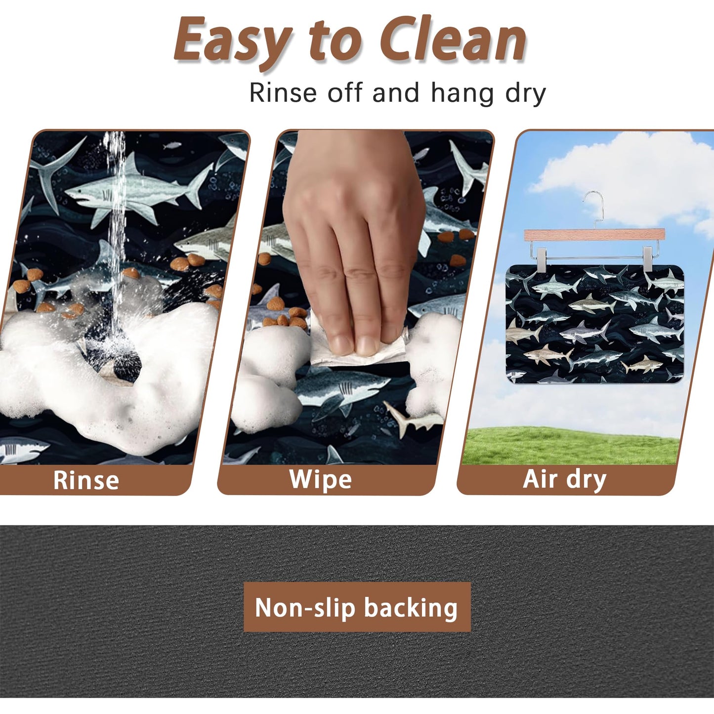 Cute Shark Dog Cat Food Mat,Absorbent Pet Feeding Mat with Rubber Backing,Non-Slip Water Bowl Placemat,Indoor Pet Accessories Supplies 16"x24"