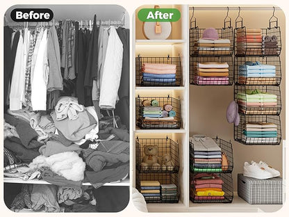 4" Extra Deeper Hanging Closet Organizers and Storage, 4 Tier Foldable Wire