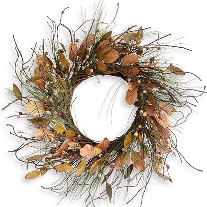 26 Inch Fall Wreath for Front Door Pip Berry Pinecone Autumn Wreath with Pine Needle and Magnolia Leaves, Large Grapevine Wreaths for Fall Door Decor Farmhouse Wall Window Home Decoration