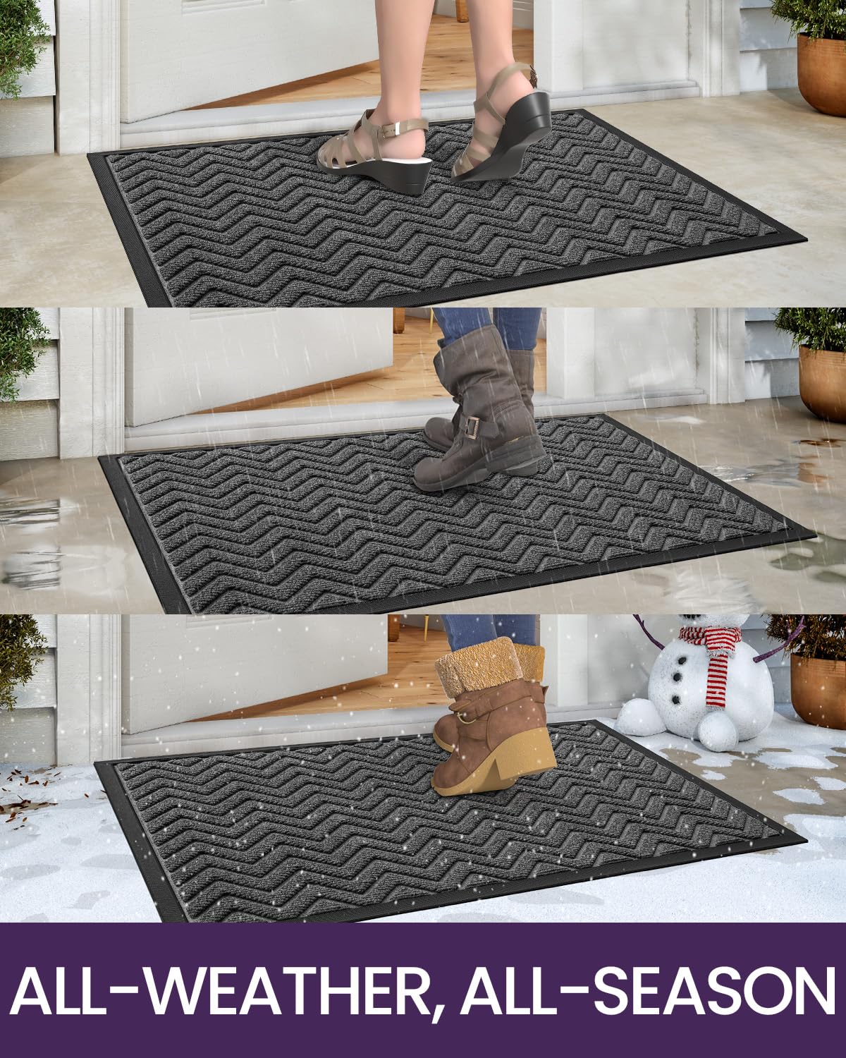 DEXI Front Door Mat Outside Entrance, 4x6 ft Large Rubber Entry Doormat Heavy Duty, Welcome Mats Non Slip for Inside House Floor Entryway Double Doors Exterior Patio, Chevron Dark Grey