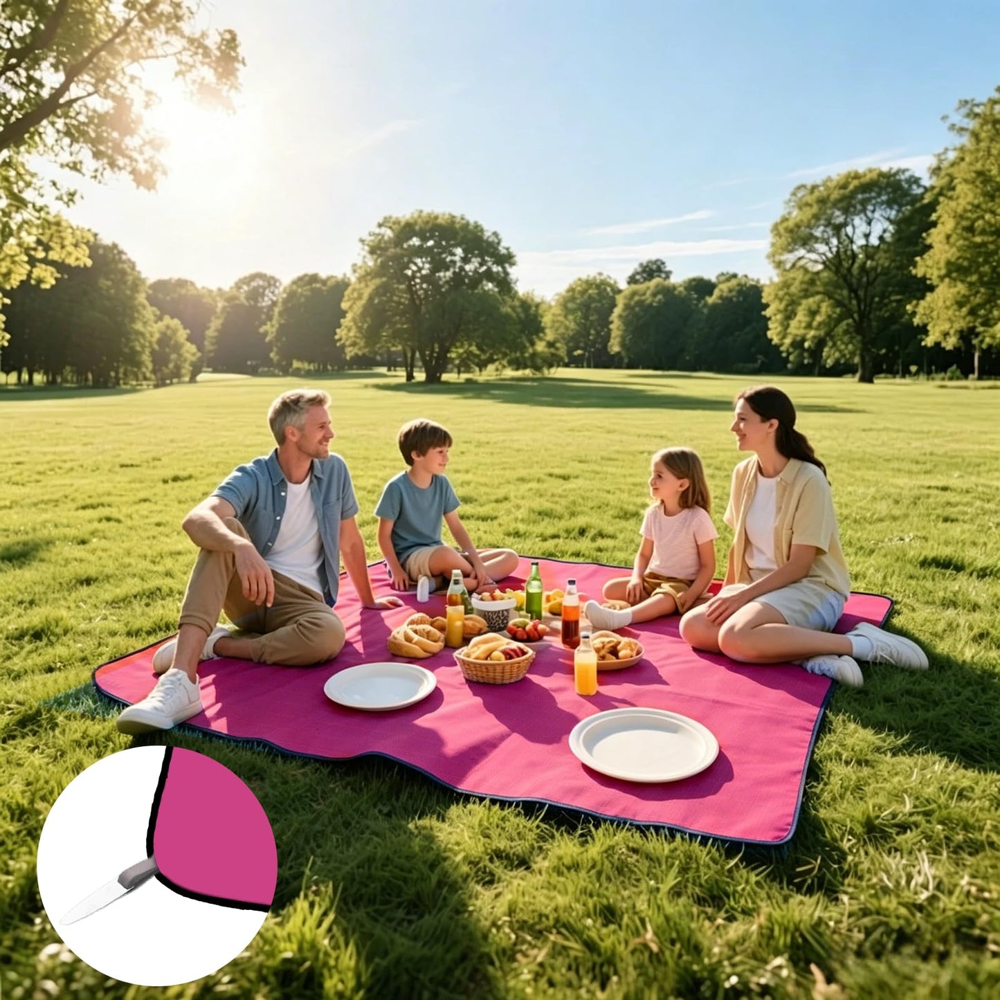 Waterproof Picnic Blanket with Stakes Windproof Outdoor Beach Camping Mat