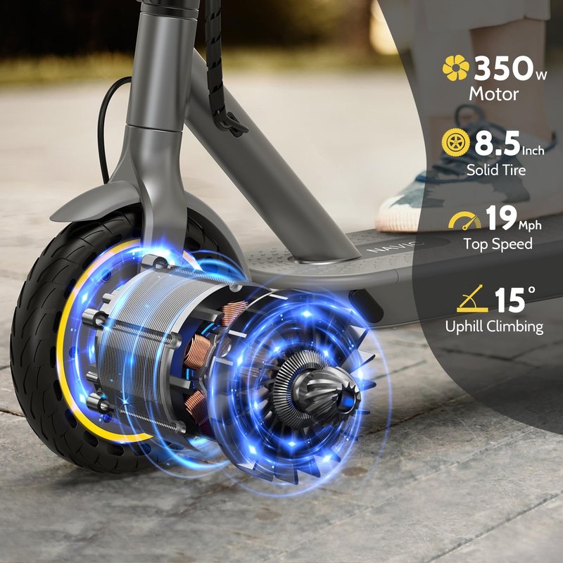 NAVIC Electric Scooter Adults, 8.5" Solid Tires, 16/Mph, 350W Motor, 22 Miles Range, Folding E-Scooter with Seat, Dual Braking Dual Suspension, Escooter for Adults with App