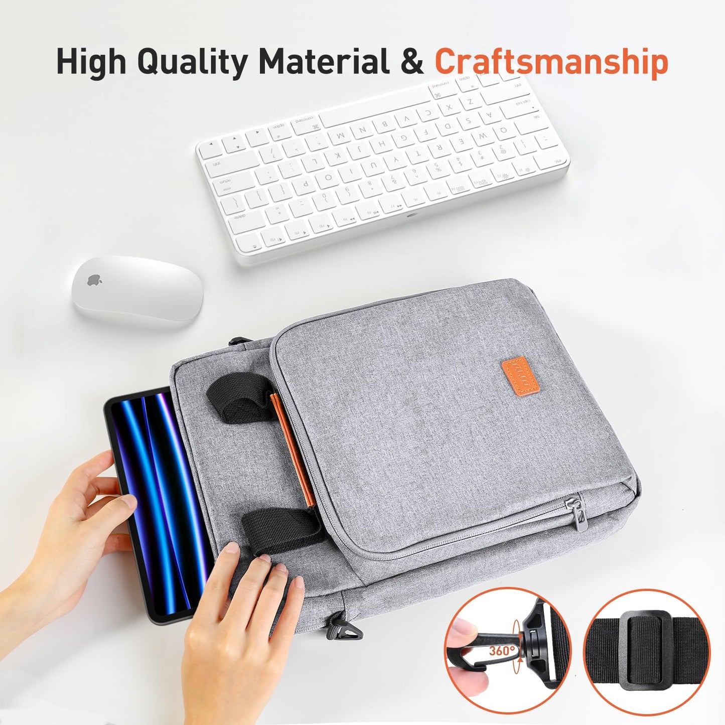 DTTO 13-12.9 Inch Sleeve Bag with Shoulder Strap, Double Handle Carrying Case Fits MacBook Neo, iPad Air 13-inch/iPad Pro 13-inch, iPad Pro 12.9-inch M2&M1 (2022-2018), Gray
