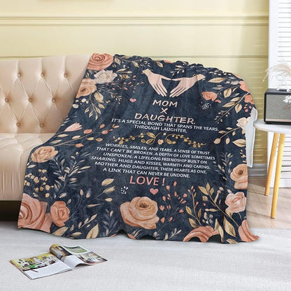 Mother's Day Fleece Blanket - 40x50in Mom from Daughter Birthday Heartfelt Message Floral Throw Blankets,Soft Cozy Lightweight, Ideal for Living Room Home Decor and Women Gifts