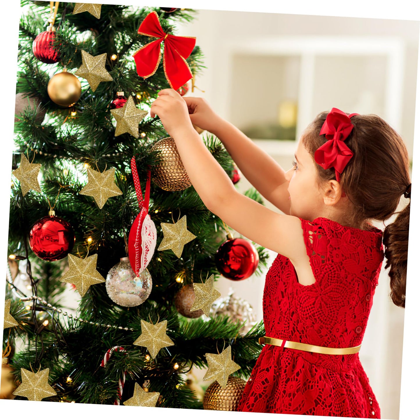 30 Pcs Star Ornaments Christmas Star Pendant Hanging Christmas Ornaments Jewelry Gold Glitter Tree Festival Decorations 3D Charm Celebrity