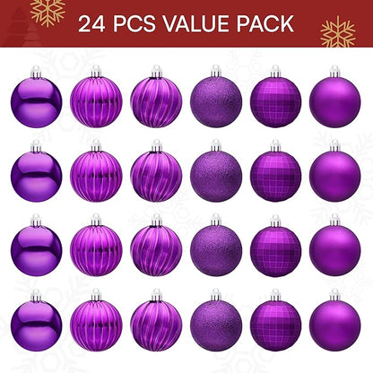JOIEDOMI 24 Pcs Purple Christmas Balls Ornaments Set, 2.36" Christmas Tree Ornaments Shatterproof, Xmas Balls Hanging Decorations for Tree Wreath Garland Holiday Wedding Indoor Party Decor