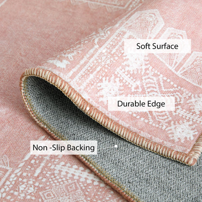 NICETOWN 2x3 Pink Rug for Entrance - Non Slip Modern Entryway Carpet Foladable Non-Resistant Oriental Medallion Mat for Entrance Kitchen Laundry Bathroom Bedroom