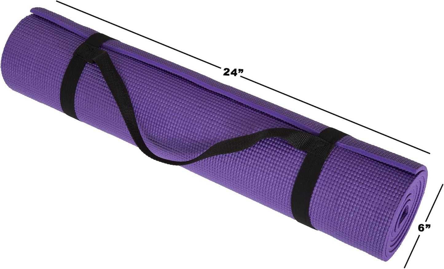 Yoga Mat - Thick Double-Sided Foam Gym and Workout Equipment - Padded Fitness Surface for Pilates with Carrying Strap by Wakeman (Purple)